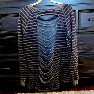 T Party womens vintage sweatshirt. Size small. Black and gray striped